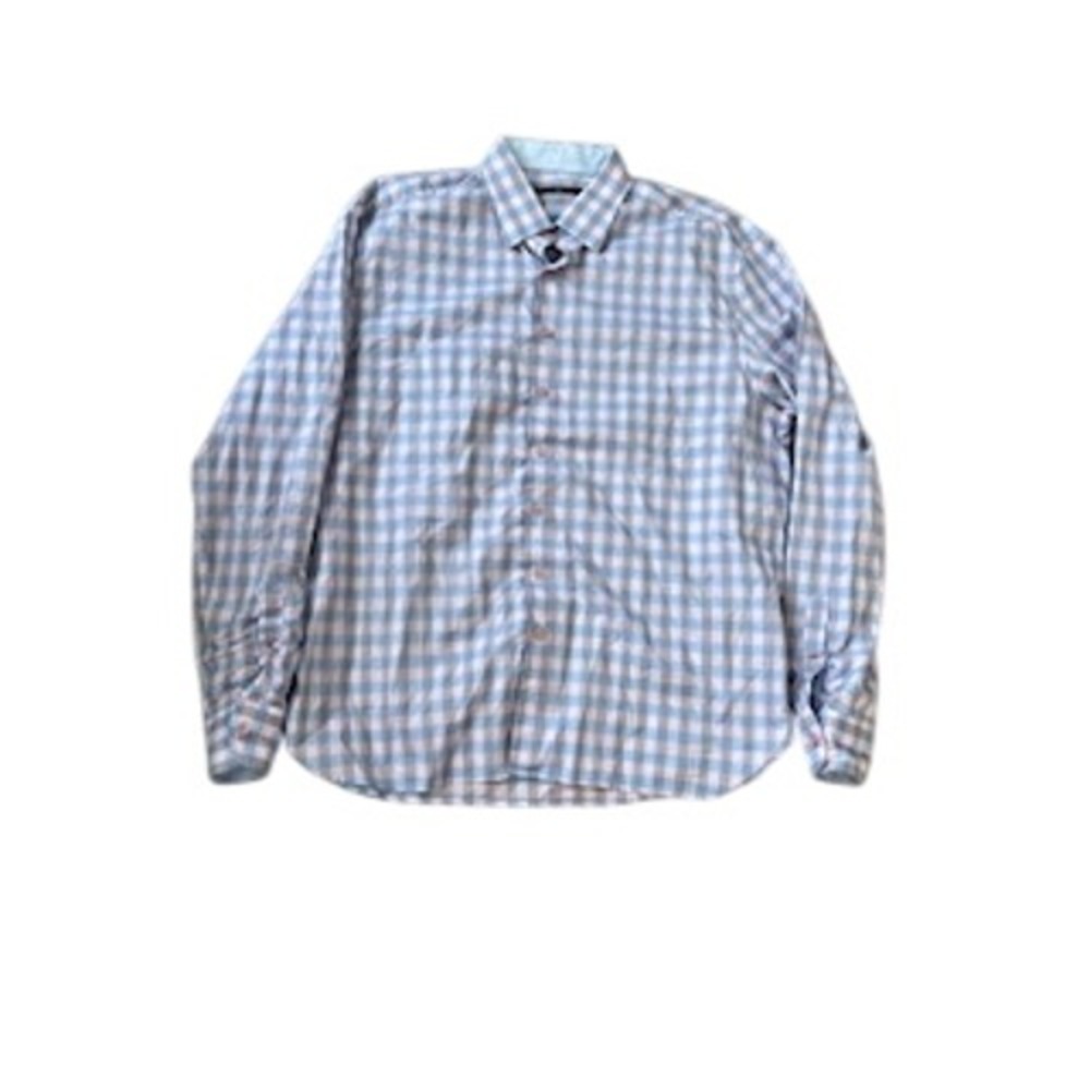 HAMMER MADE Mens XXL 18.5 Gingham Check Button Down Shirt Long‎ Sleeve Pink Blue